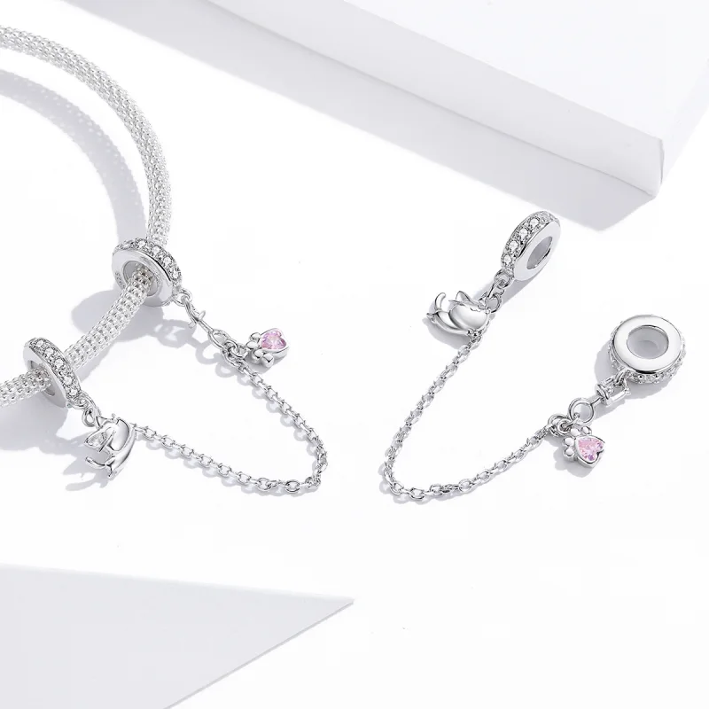 (image for) Pandora Style Silver Cat And Claw Safety Chain - BSC243 - View 4