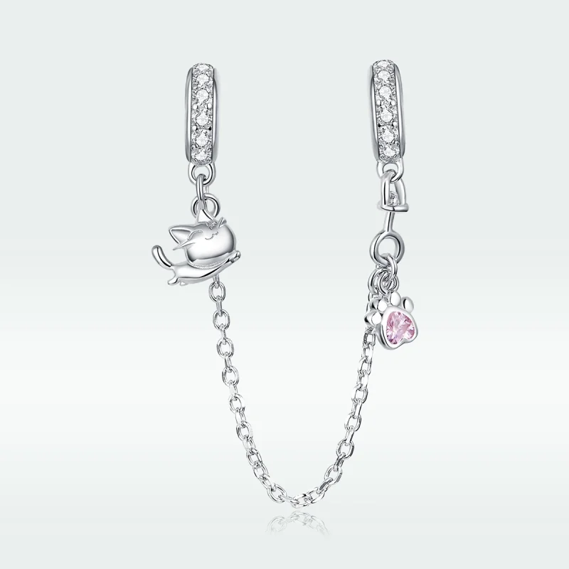 (image for) Pandora Style Silver Cat And Claw Safety Chain - BSC243 - View 5