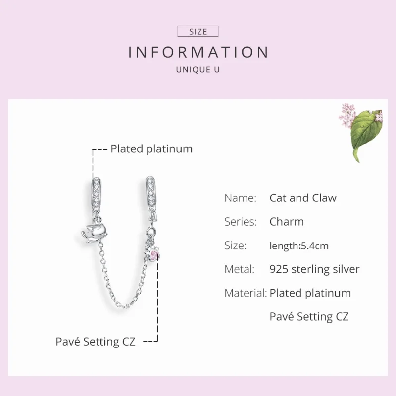 (image for) Pandora Style Silver Cat And Claw Safety Chain - BSC243 - View 7