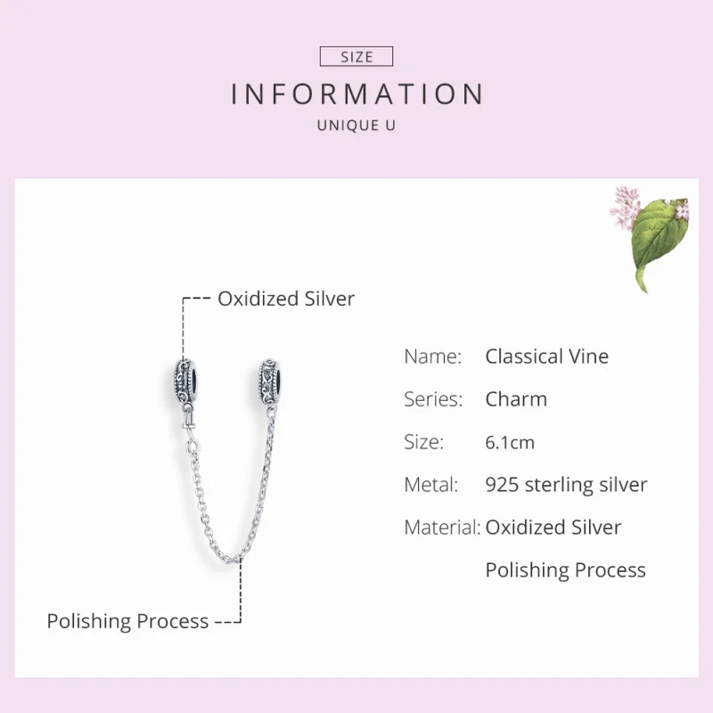(image for) Pandora Style Silver Classical Vine Safety Chain - SCC1546 - View 7