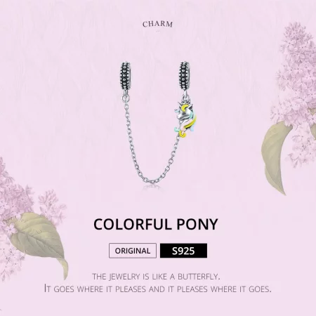 Pandora Style Silver Colorful Pony Safety Chain - SCC1571