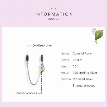 Pandora Style Silver Colorful Pony Safety Chain - SCC1571