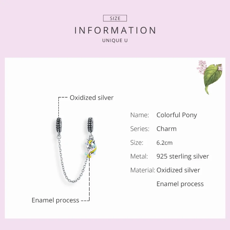 (image for) Pandora Style Silver Colorful Pony Safety Chain - SCC1571 - View 7