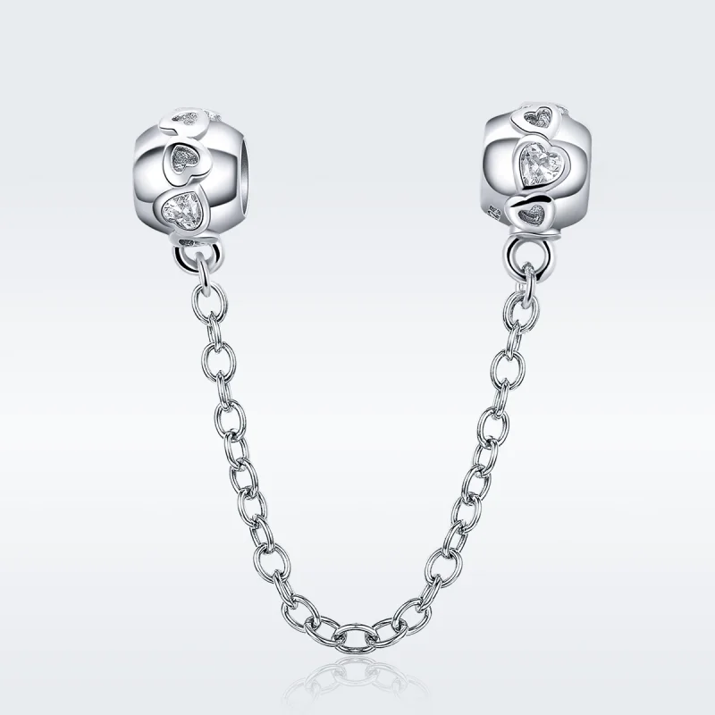 (image for) Pandora Style Silver Cute Hearts Safety Chain - SCC736 - View 3