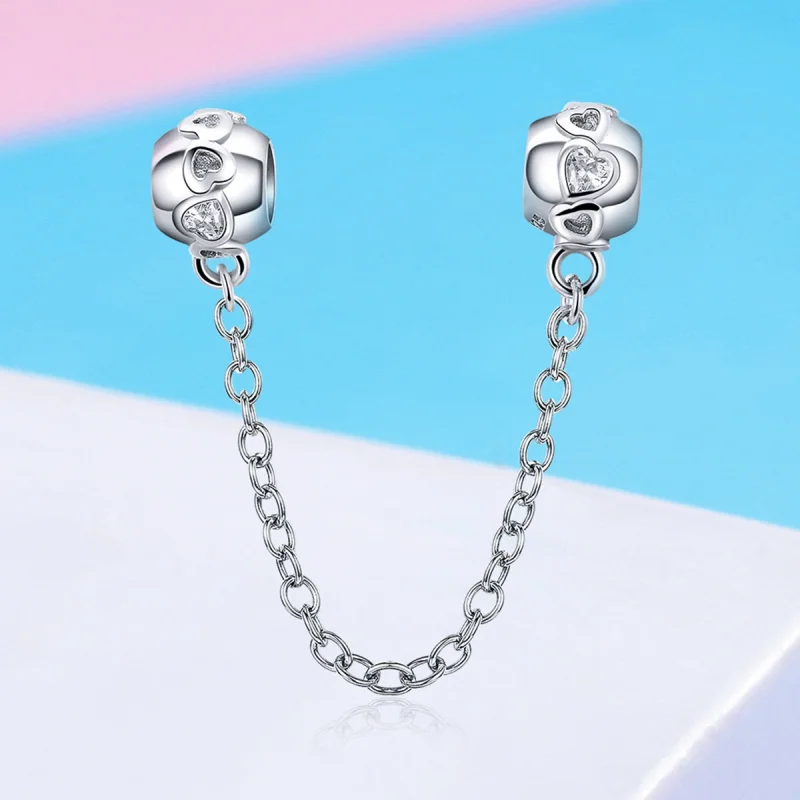 (image for) Pandora Style Silver Cute Hearts Safety Chain - SCC736 - View 4
