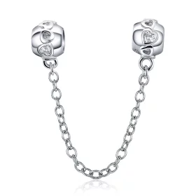 Pandora Style Silver Cute Hearts Safety Chain - SCC736 Pandora Style Silver Cute Hearts Safety Chain - SCC736