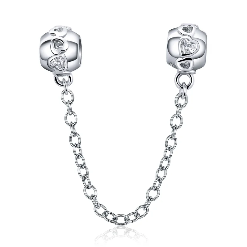 (image for) Pandora Style Silver Cute Hearts Safety Chain - SCC736 - Product Image