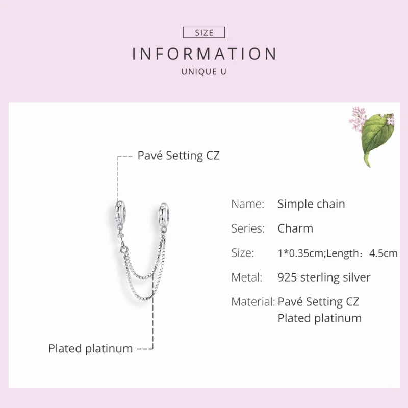 (image for) Pandora Style Silver Simple Chain Safety Chain - SCC1419 - View 7