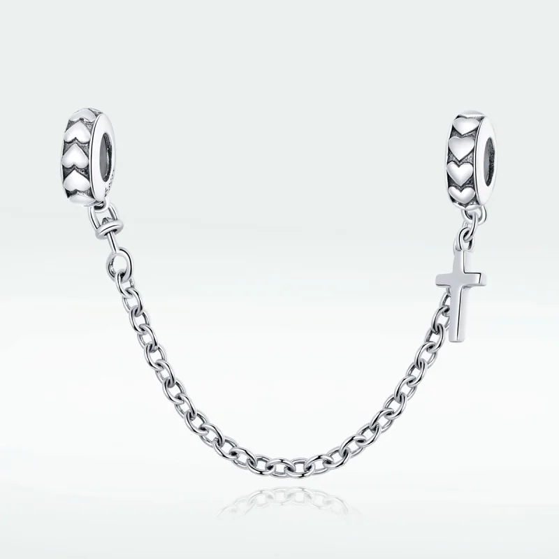 (image for) Pandora Style Silver Simple Cross Safety Chain - BSC362 - View 5