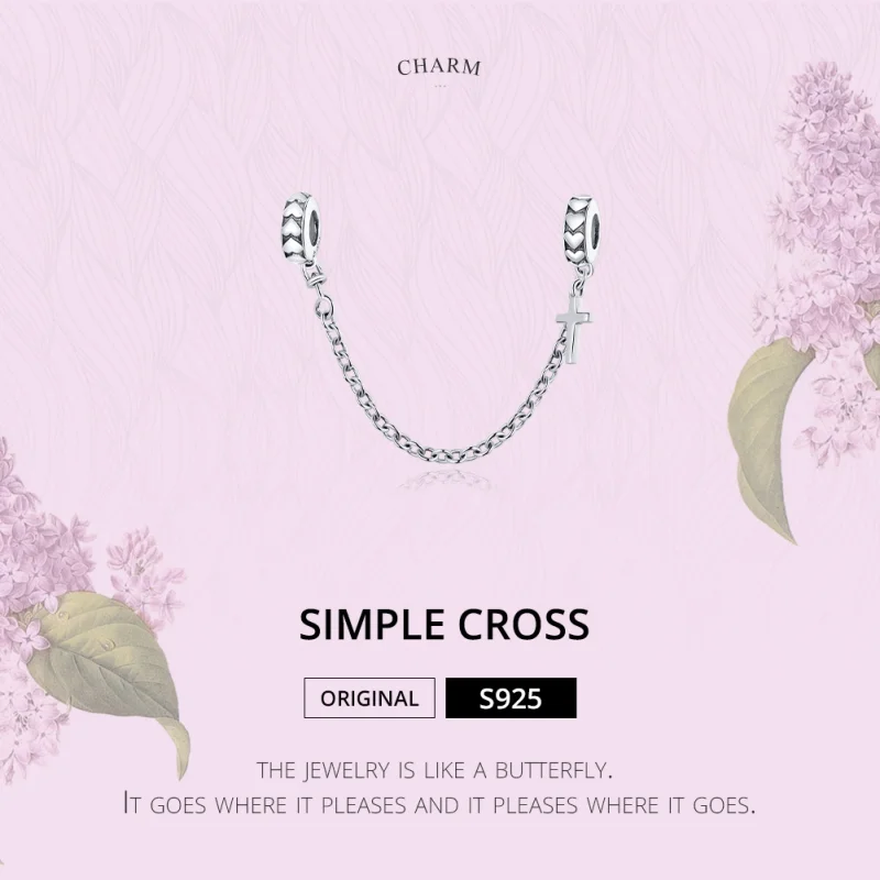 (image for) Pandora Style Silver Simple Cross Safety Chain - BSC362 - View 6