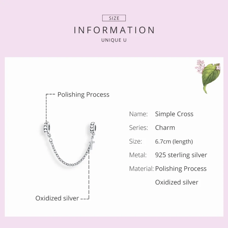 (image for) Pandora Style Silver Simple Cross Safety Chain - BSC362 - View 7