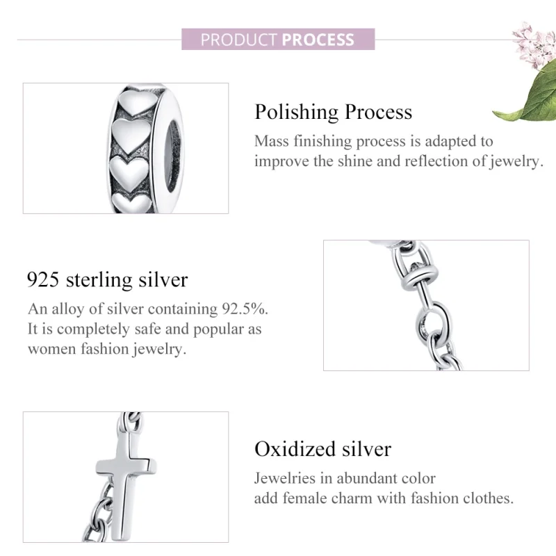 (image for) Pandora Style Silver Simple Cross Safety Chain - BSC362 - View 8