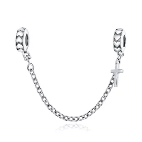 Pandora Style Silver Simple Cross Safety Chain - BSC362 Pandora Style Silver Simple Cross Safety Chain - BSC362