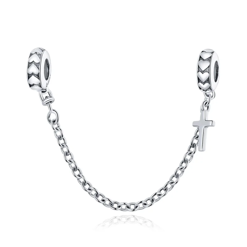 (image for) Pandora Style Silver Simple Cross Safety Chain - BSC362 - Product Image