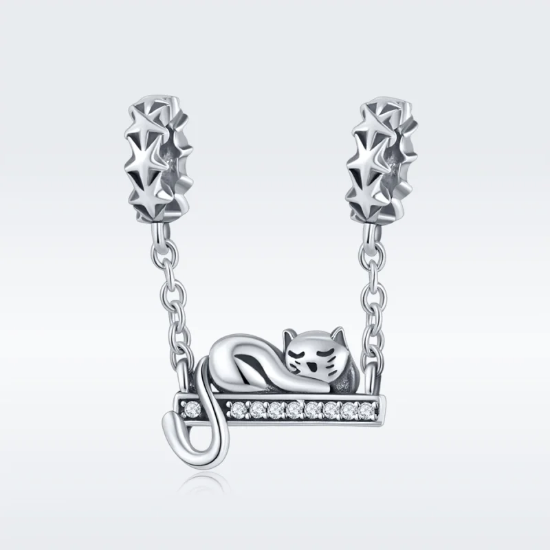 (image for) Pandora Style Silver Sleeping Cat Safety Chain - SCC856 - View 3