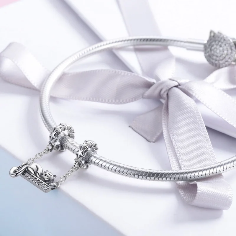 (image for) Pandora Style Silver Sleeping Cat Safety Chain - SCC856 - View 4