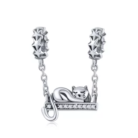 Pandora Style Silver Sleeping Cat Safety Chain - SCC856 Pandora Style Silver Sleeping Cat Safety Chain - SCC856