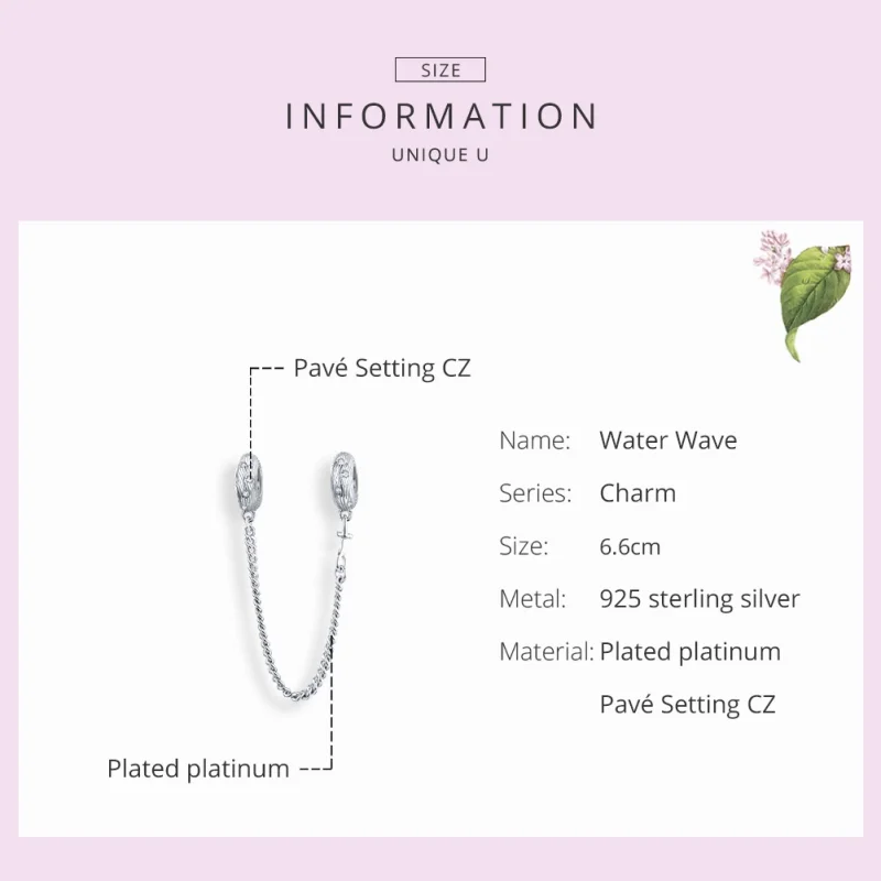 (image for) Pandora Style Silver Water Wave Safety Chain - SCC1577 - View 7