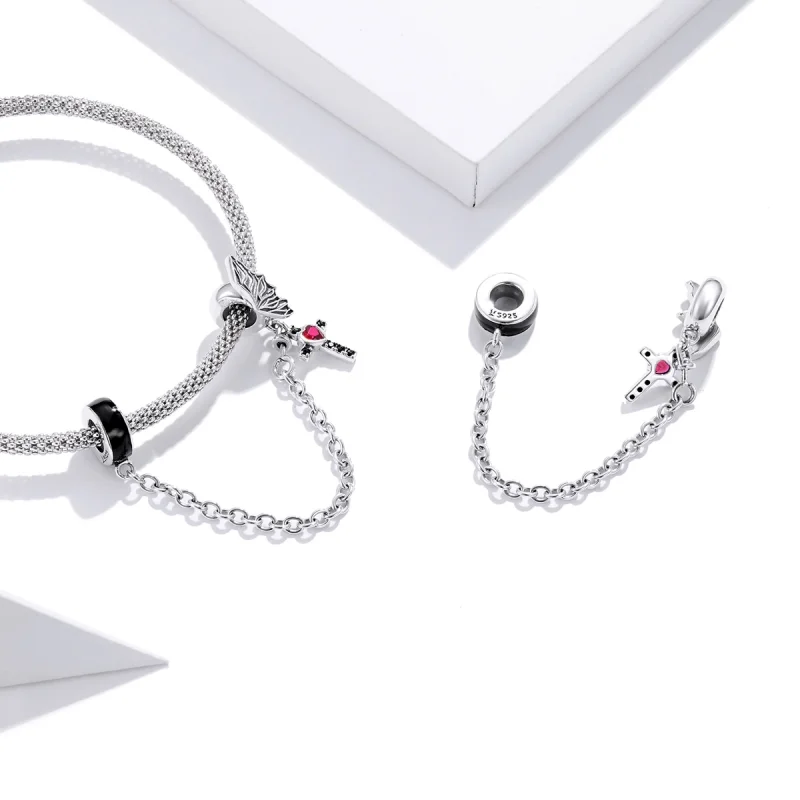 (image for) Pandora Style Silver Winged Cross Safety Chain - SCC1781 - View 4