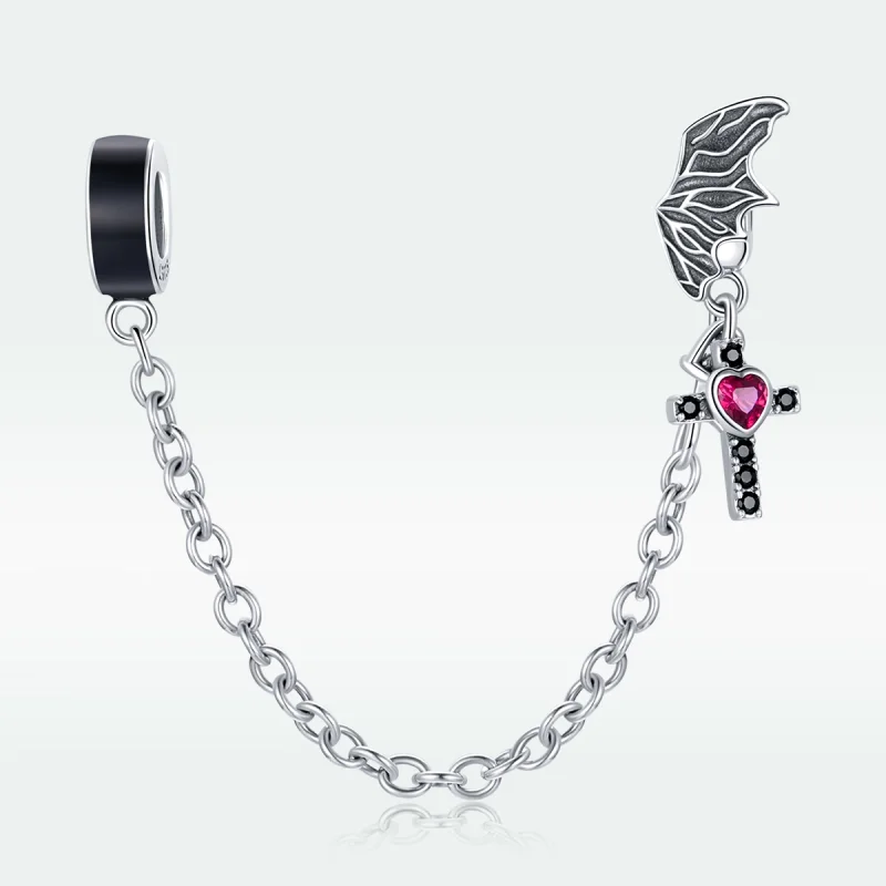 (image for) Pandora Style Silver Winged Cross Safety Chain - SCC1781 - View 5