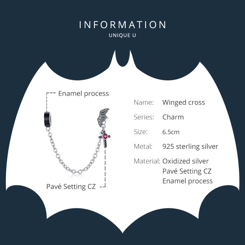 (image for) Pandora Style Silver Winged Cross Safety Chain - SCC1781 - View 6