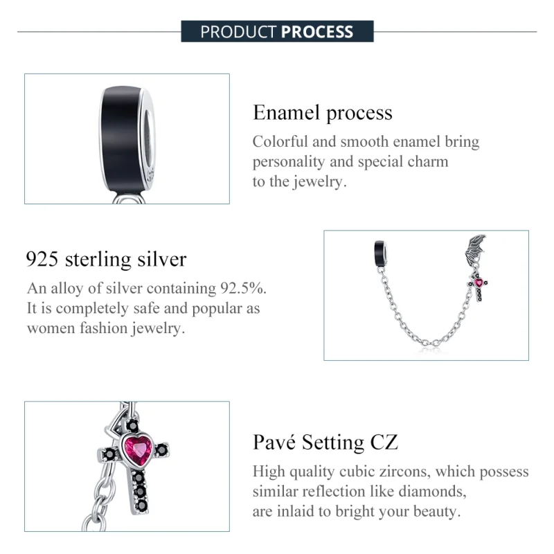 (image for) Pandora Style Silver Winged Cross Safety Chain - SCC1781 - View 7