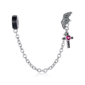 Pandora Style Silver Winged Cross Safety Chain - SCC1781 Pandora Style Silver Winged Cross Safety Chain - SCC1781