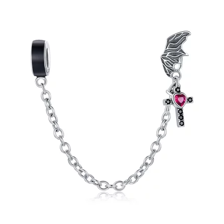 Pandora Style Silver Winged Cross Safety Chain - SCC1781 Pandora Style Silver Winged Cross Safety Chain - SCC1781