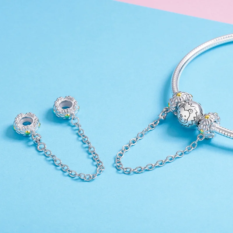 (image for) Pandora Style Two Tone Daisy Safety Chain - SCC618 - View 4