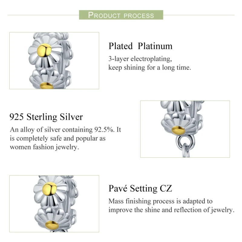 (image for) Pandora Style Two Tone Daisy Safety Chain - SCC618 - View 6