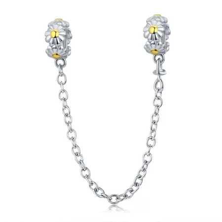 Pandora Style Two Tone Daisy Safety Chain - SCC618 Pandora Style Two Tone Daisy Safety Chain - SCC618