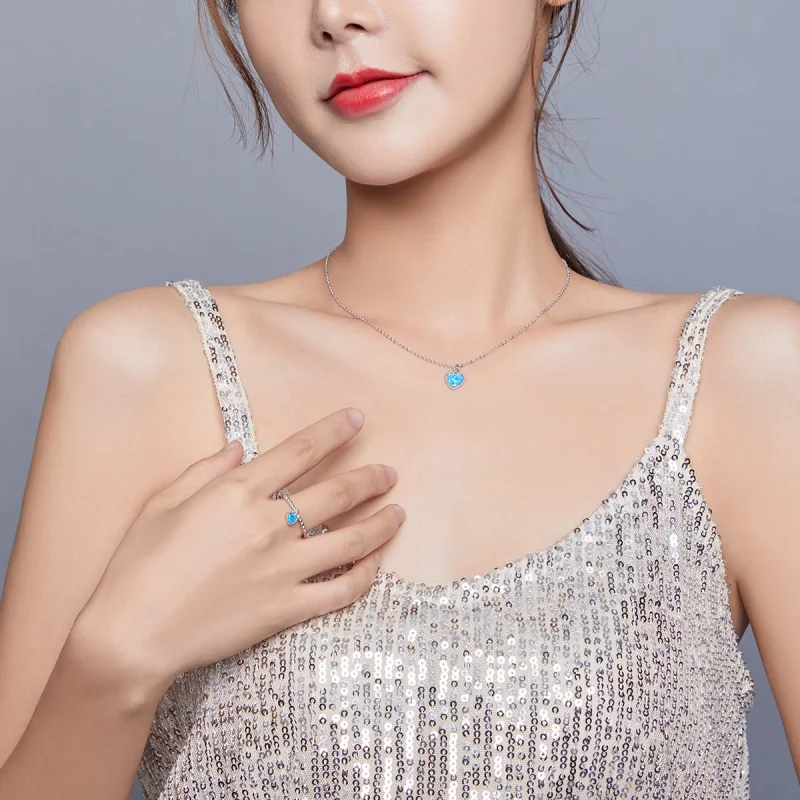 (image for) Pandora Style Deep Blue Heart Jewelry Set - SET018 - View 3