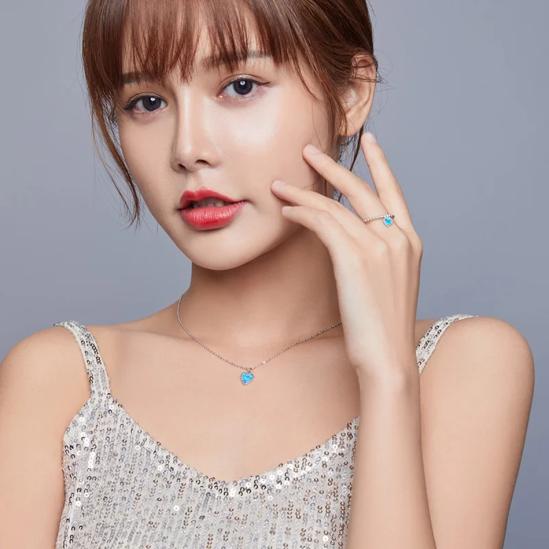 (image for) Pandora Style Deep Blue Heart Jewelry Set - SET018 - View 4