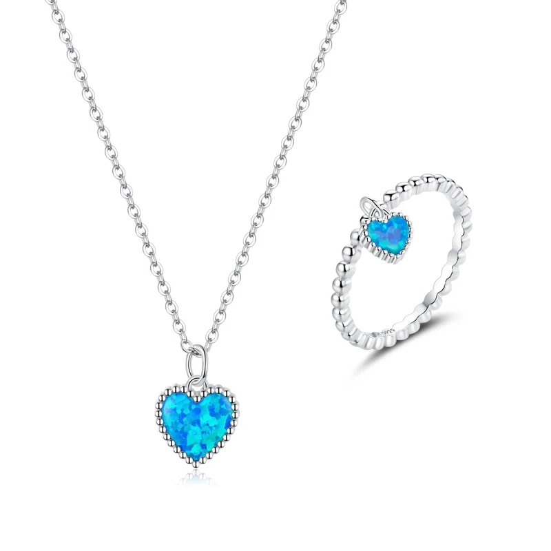 (image for) Pandora Style Deep Blue Heart Jewelry Set - SET018 - Product Image