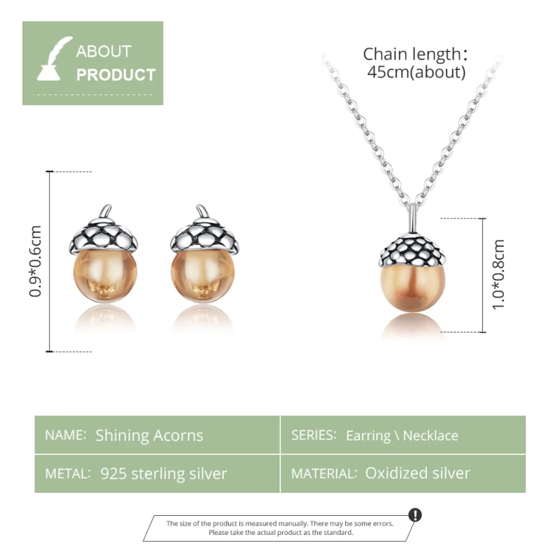 (image for) Pandora Style Sparkling Acorn Jewelry Set - SET019 - View 5