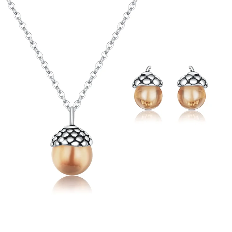 (image for) Pandora Style Sparkling Acorn Jewelry Set - SET019 - Product Image