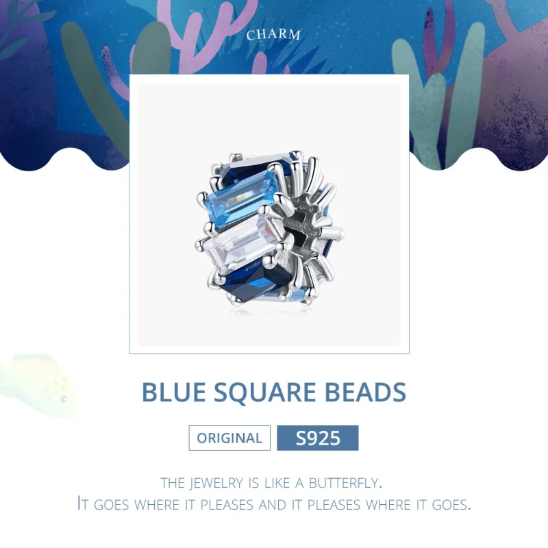 (image for) Pandora Style Silver Blue Square Spacer Charm - SCC1806 - View 6