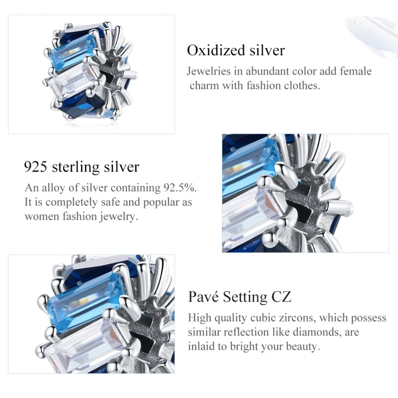 (image for) Pandora Style Silver Blue Square Spacer Charm - SCC1806 - View 7