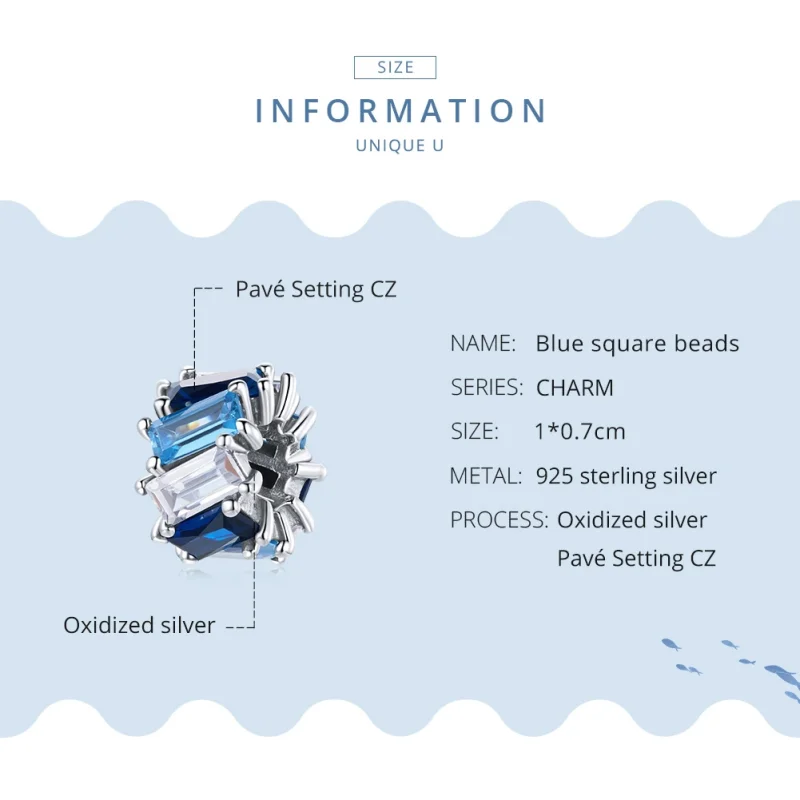 (image for) Pandora Style Silver Blue Square Spacer Charm - SCC1806 - View 8