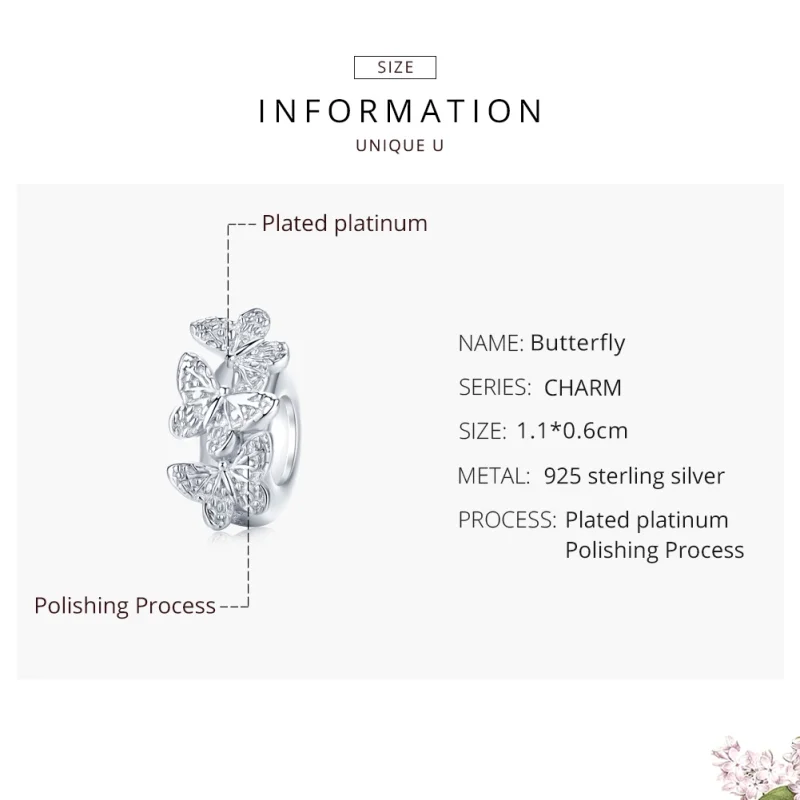 (image for) Pandora Style Silver Butterfly Spacer Charm - BSC120 - View 6