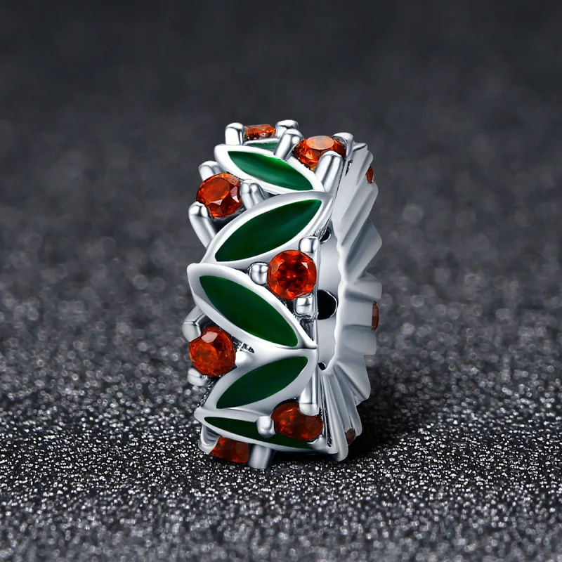 (image for) Pandora Style Silver Christmas Tree Leaves Spacer Charm - SCC317 - View 2