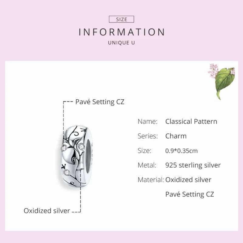 (image for) Pandora Style Silver Classical Pattern Spacer Charm - SCC1559 - View 7