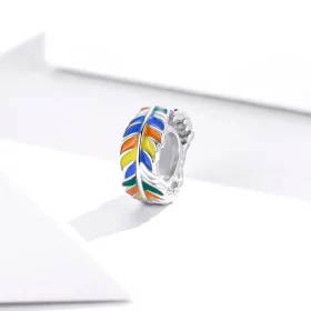 Pandora Style Silver Colorful Feather Spacer Charm - BSC305 Pandora Style Silver Colorful Feather Spacer Charm - BSC305