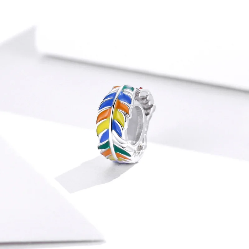 (image for) Pandora Style Silver Colorful Feather Spacer Charm - BSC305 - View 2
