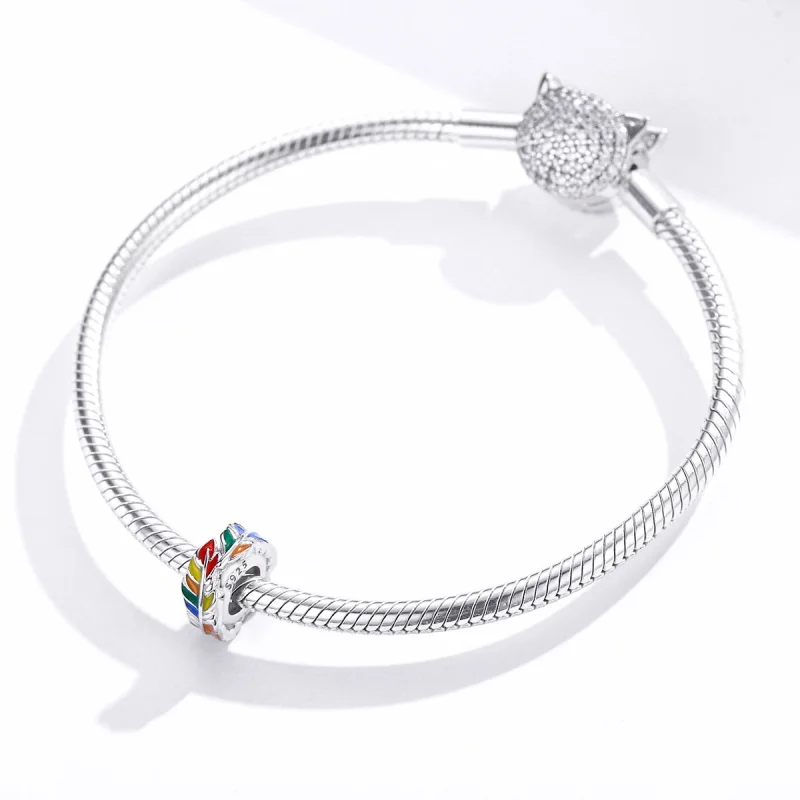 (image for) Pandora Style Silver Colorful Feather Spacer Charm - BSC305 - View 3