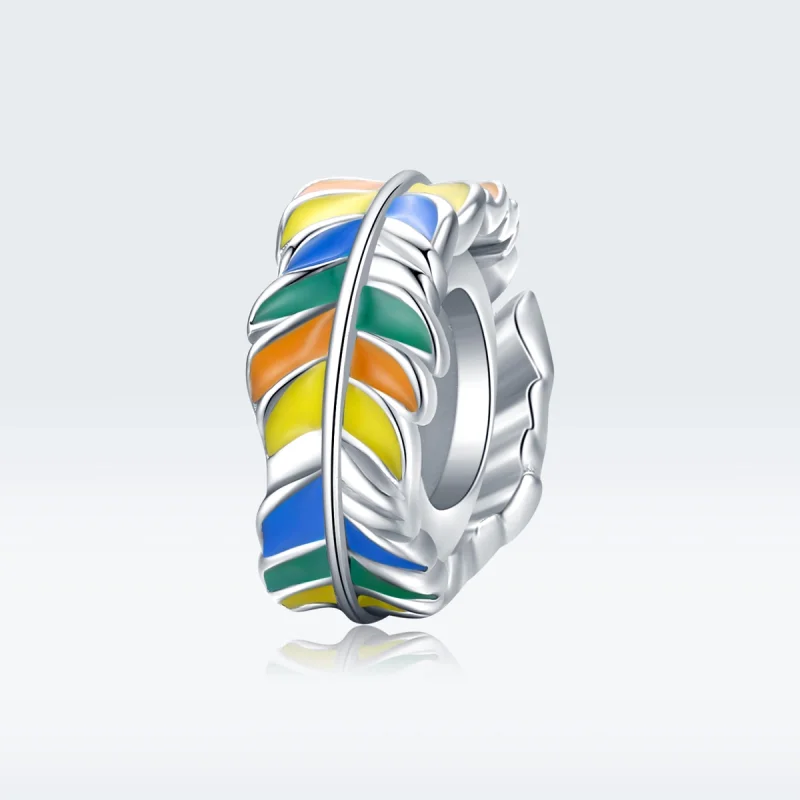 (image for) Pandora Style Silver Colorful Feather Spacer Charm - BSC305 - View 5