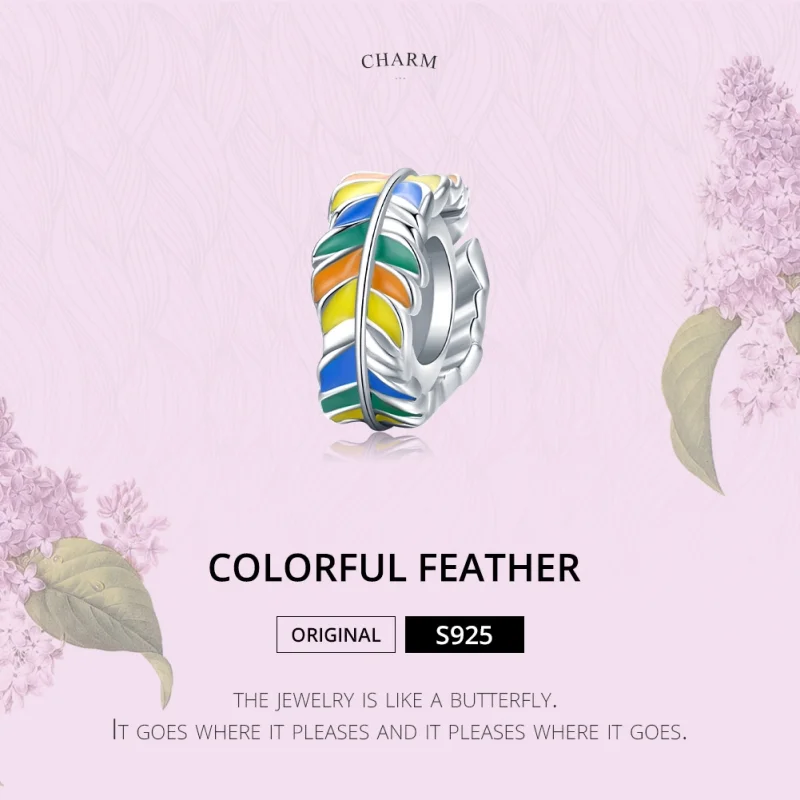 (image for) Pandora Style Silver Colorful Feather Spacer Charm - BSC305 - View 6