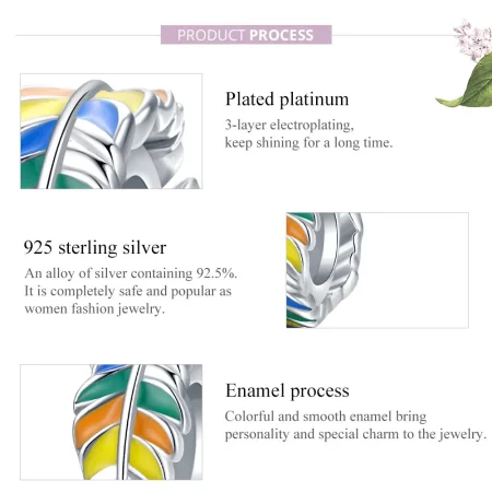 Pandora Style Silver Colorful Feather Spacer Charm - BSC305