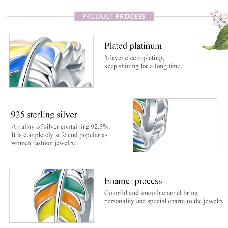 (image for) Pandora Style Silver Colorful Feather Spacer Charm - BSC305 - View 8