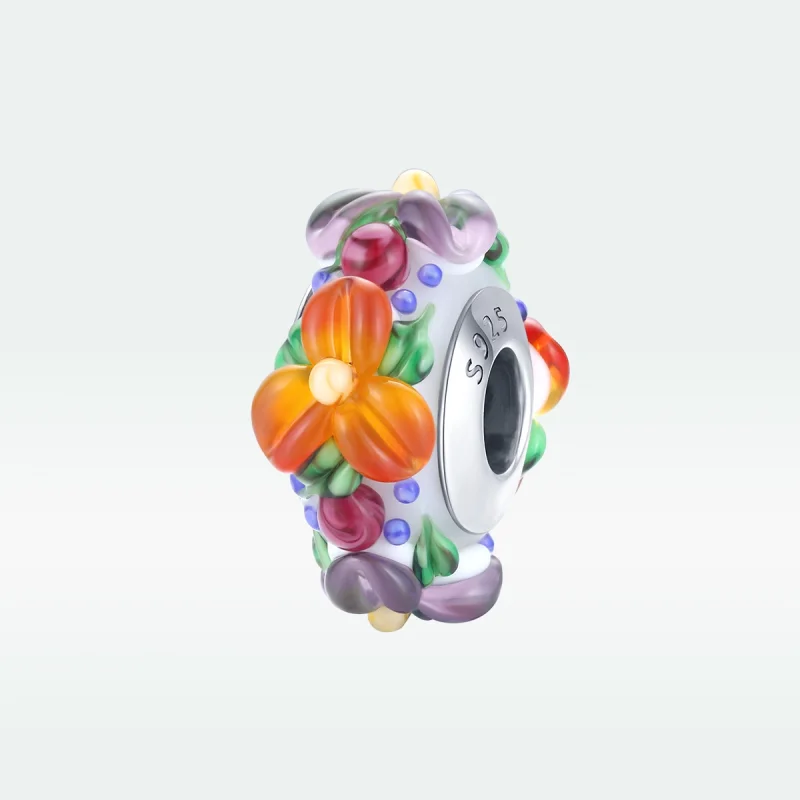 (image for) Pandora Style Silver Colorful Flowers Spacer Charm - SCC1720 - View 5